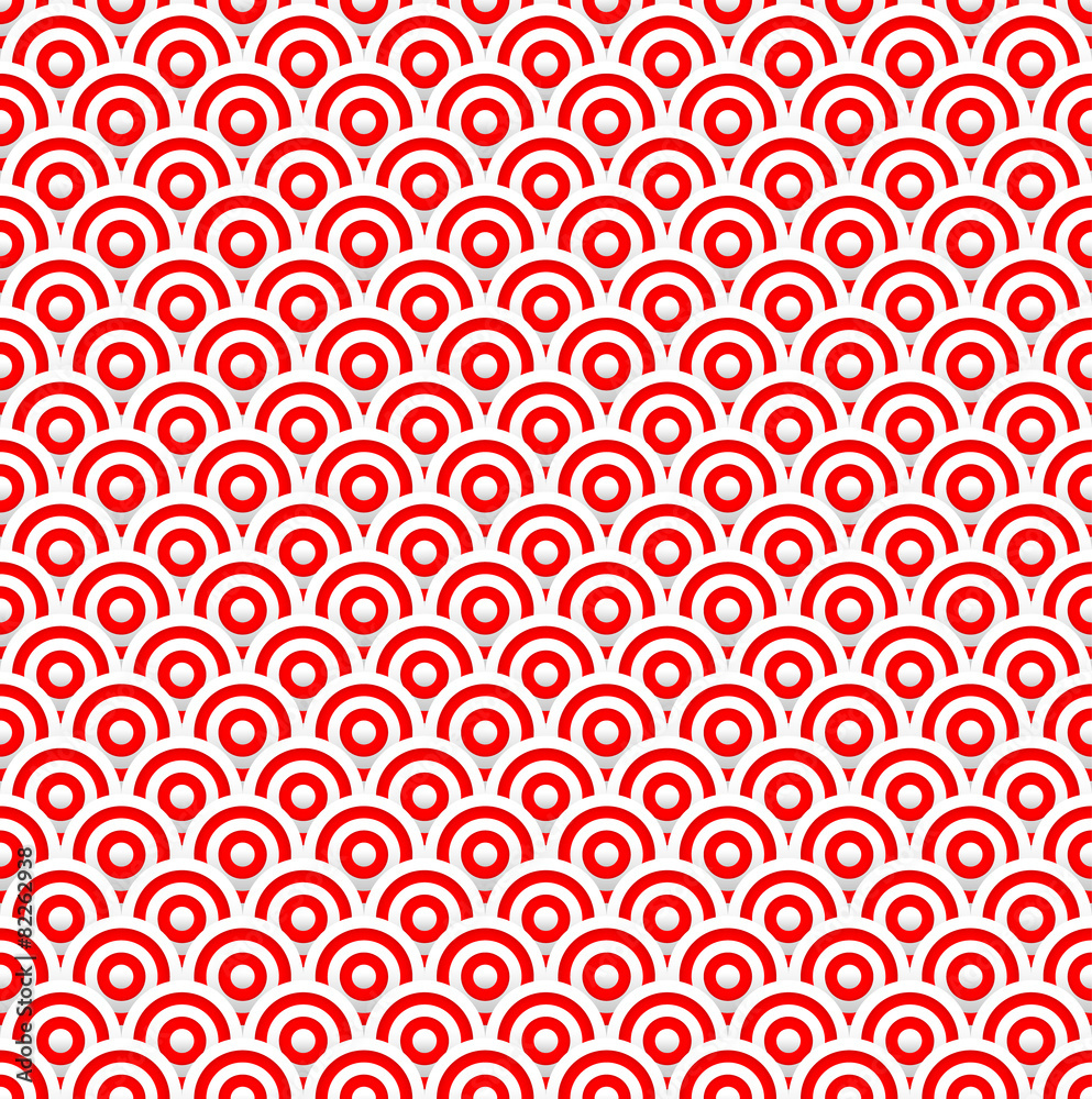 Aufkleber Red and white concentric circles abstract pattern. Seamlessly re