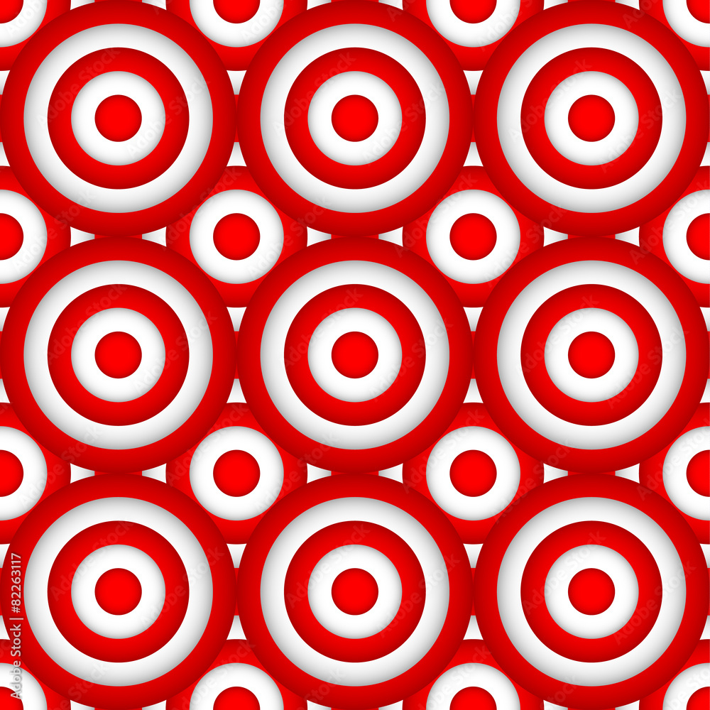 Aufkleber Red and white concentric circles abstract pattern. Seamlessly re