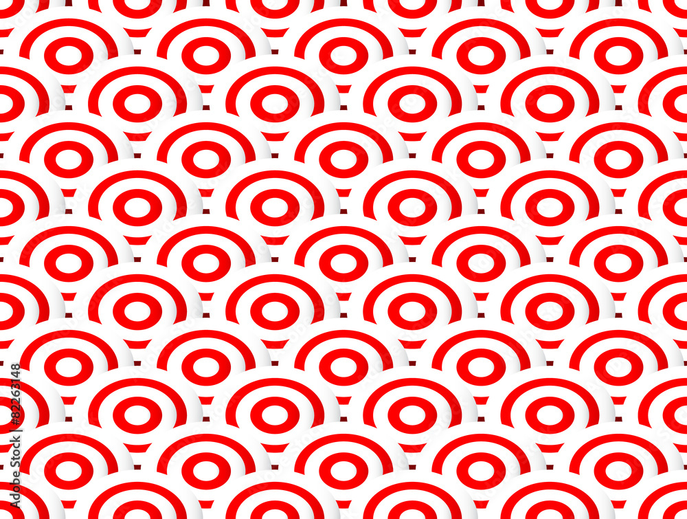 Aufkleber Red and white concentric circles abstract pattern. Seamlessly re
