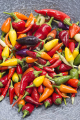 mixed hot peppers in wok pan