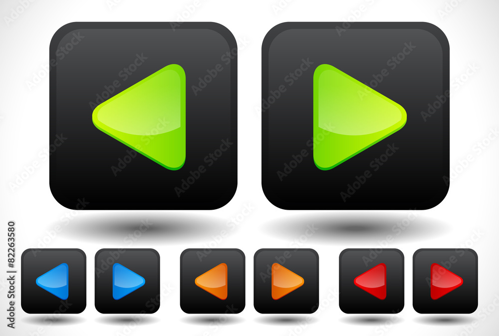 Poster set of rounded left and right arrow buttons, arrow icons. green,