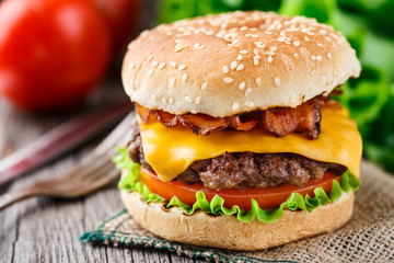 Bacon burger with beef cutlet