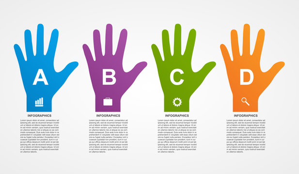 Flat infographics with colorful hands.