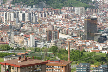 Aerial views of city center Bilbao, Bizkaia, Basque country, Spa