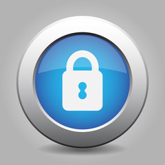 blue metal button with closed padlock