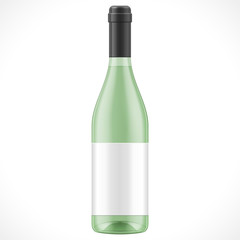 Green Glass Wine Cider Bottle With Label On White Background