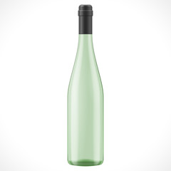 Green Glass Wine Cider Bottle On White Background Isolated