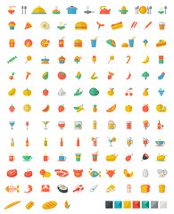 Food and beverages flat icons.