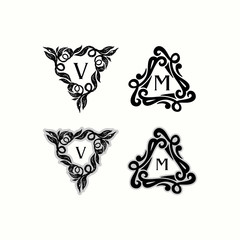 Vintage inspired sketch doodle freestyle monogram frame template