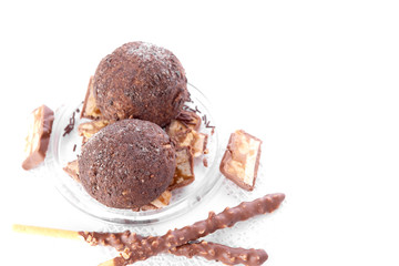 Cupcake with chocolate on white background
