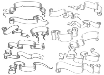 Vintage scrolls, manuscripts and ribbon banners