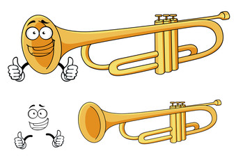 Cartoon happy classic brass trumpet character © Vector Tradition