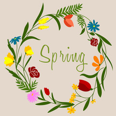 Spring flowers wreath for seasonal decoration