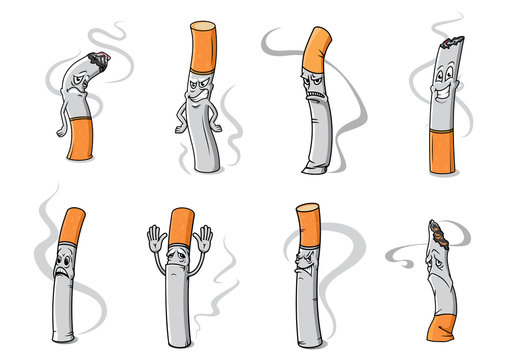 Angry, sad and unhappy cigarette cartoon characters Stock Vector | Adobe  Stock