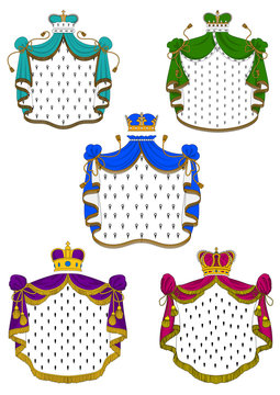 Colorful ceremonial royal mantles and crowns