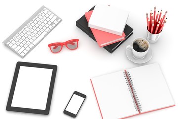 keyboard and office stuff, workplace, top view