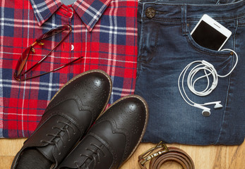 Set of clothes. Still life. top view