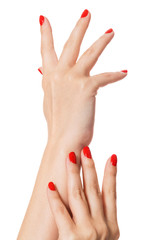 Woman with beautiful manicured red fingernails