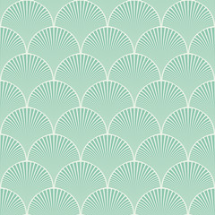 Seamless turquoise japanese art deco floral waves pattern vector