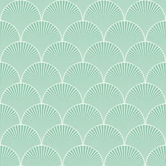 Wallpaper murals Art deco Seamless turquoise japanese art deco floral waves pattern vector