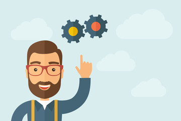 Man  pointing the gears icon