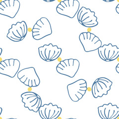 Naklejka premium Summer beach shell seamless pattern background