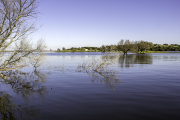 Alqueva Dam lake. It impounds the River Guadiana. Portugal