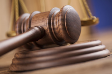 Wooden gavel barrister, justice concept, legal system