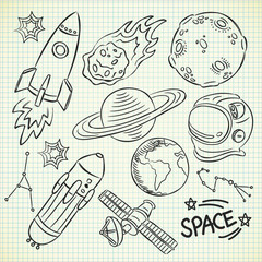 Fototapeta premium space doodle set
