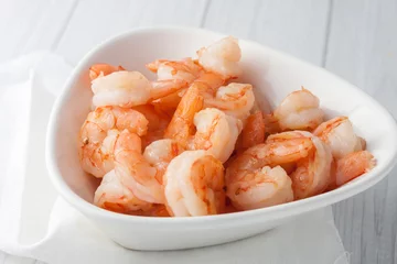 Foto op Plexiglas fresh cooked shrimp in white bowl © zoeytoja