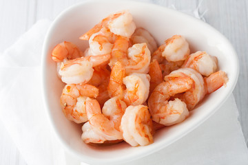 fresh cooked shrimp in white bowl