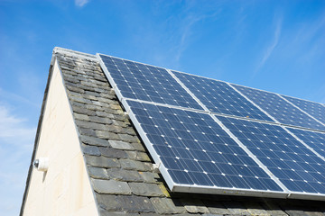 solar cell panel on house's roof, green energy