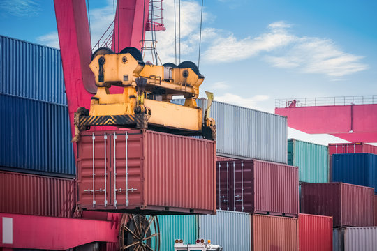 container loading and unloading closeup