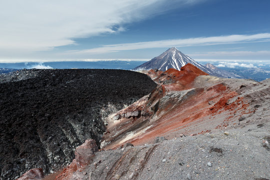 Volcanic landscape: crater active Avacha Volcano. Kamchatka