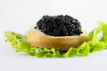 sandwich with black caviar