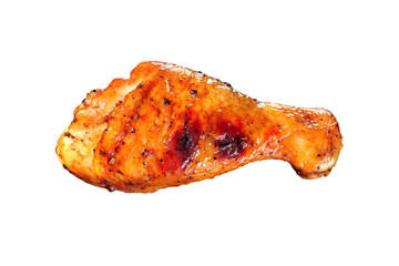 Grilled chicken leg on white background