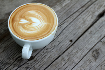 Hot latte coffee in glass