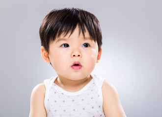 Asian baby boy looking at other side