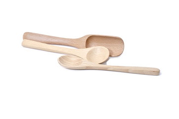 group of wooden scoop isolated on white background