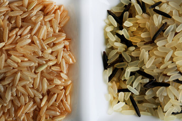 Rice grains on pale close up