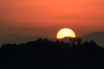 Silhouette of the mountains at sunset
