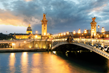 Fototapeta na wymiar Paris bridge Alexandre 3, III and Seine river