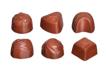 Chocolate candies collection isolated on white background