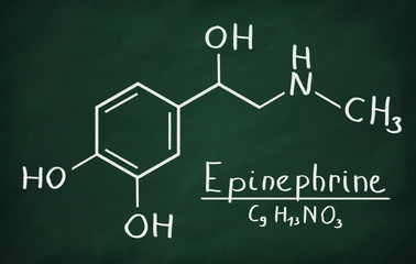 Chemical formula of Epinephrine on a blackboard © makaule