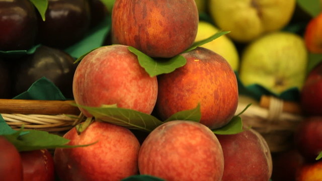 fresh fruits. peaches, plums, apples, pears