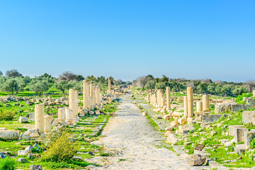 Fototapeta na wymiar Roman ruins at Umm Qais in northern Jordan.