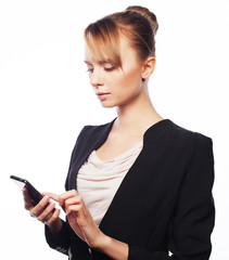 Naklejka premium young business woman with mobile phone