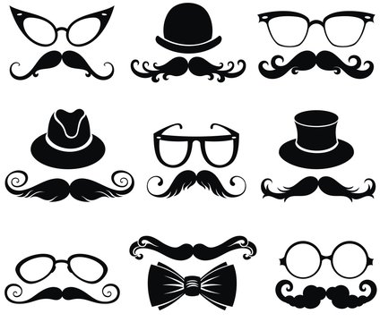 Mustache and gentleman's hats symbol set