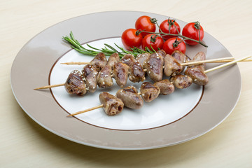 Grilled chicken hearts barbecue