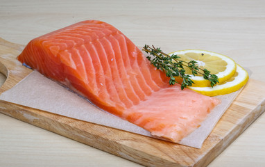 Salted Salmon on the wood background